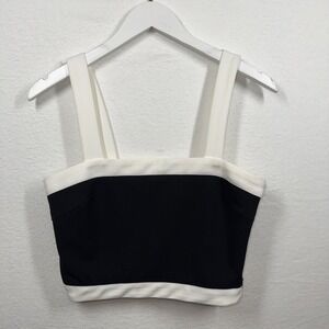Sugarlips Addilyn Color Block Crop Top Black White Side Zip Square Neck Small